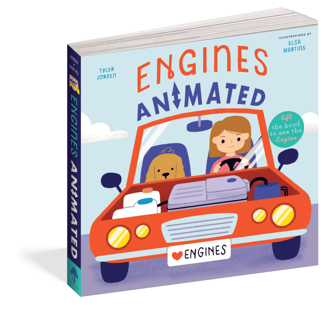 The cover of the interactive board book Engines Animated.