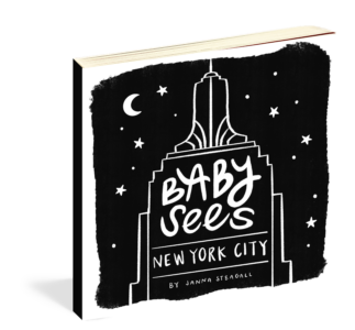 The cover of the high-contrast board book Baby Sees New York City.