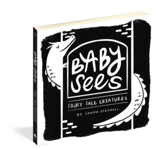 The cover of the high-contrast board book Baby Sees Fairy Tale Creatures.