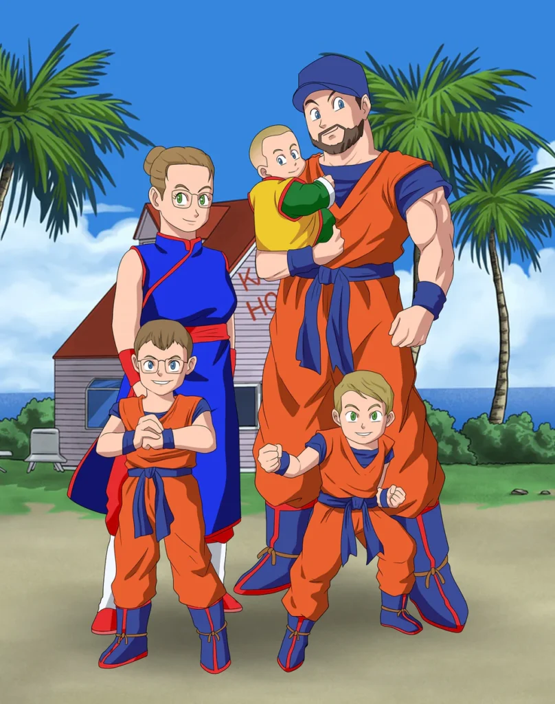 An anime-style portrait of a family.