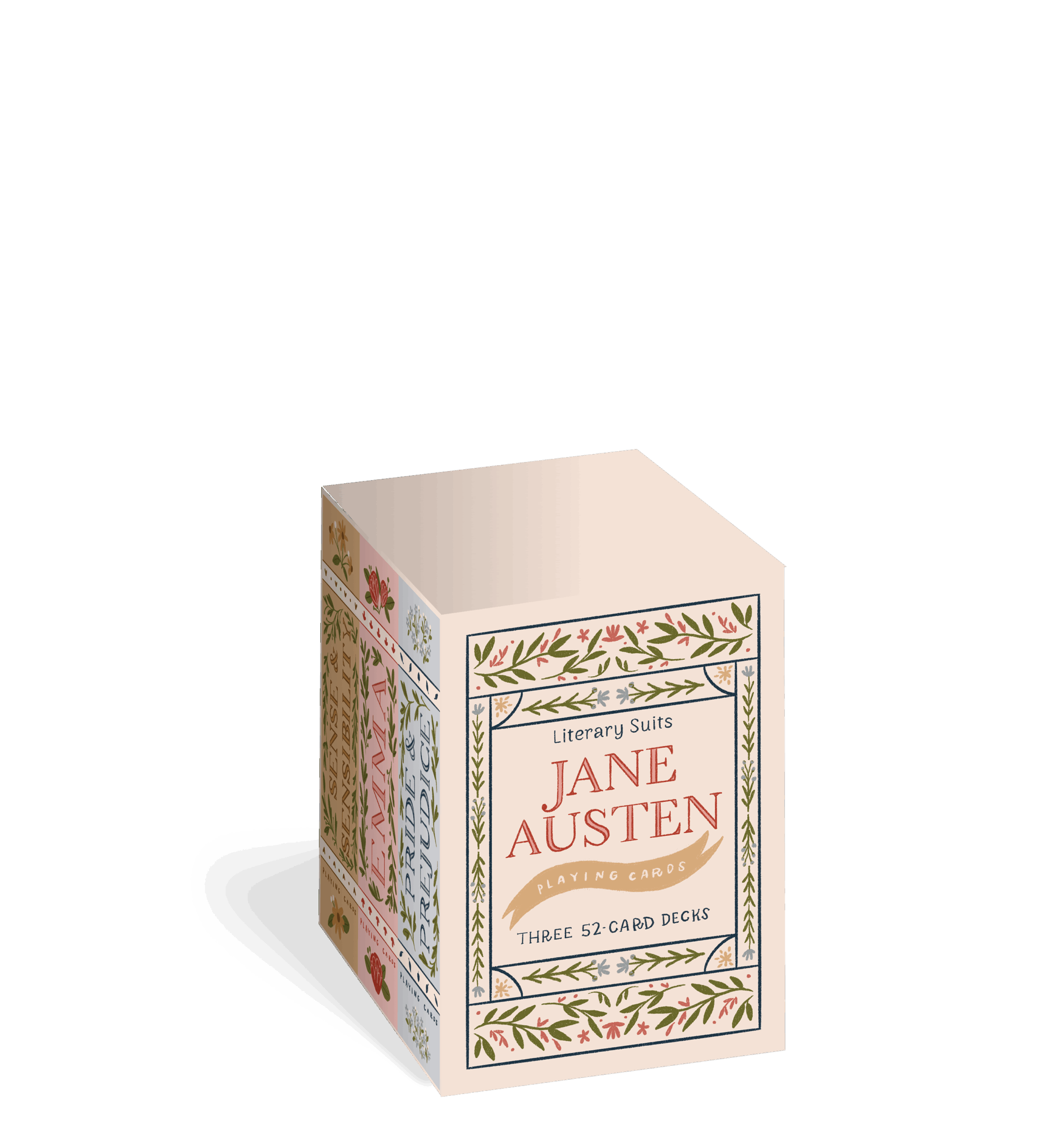 The slipcase for the three-deck playing card set Literary Suits: Jane Austen Collection