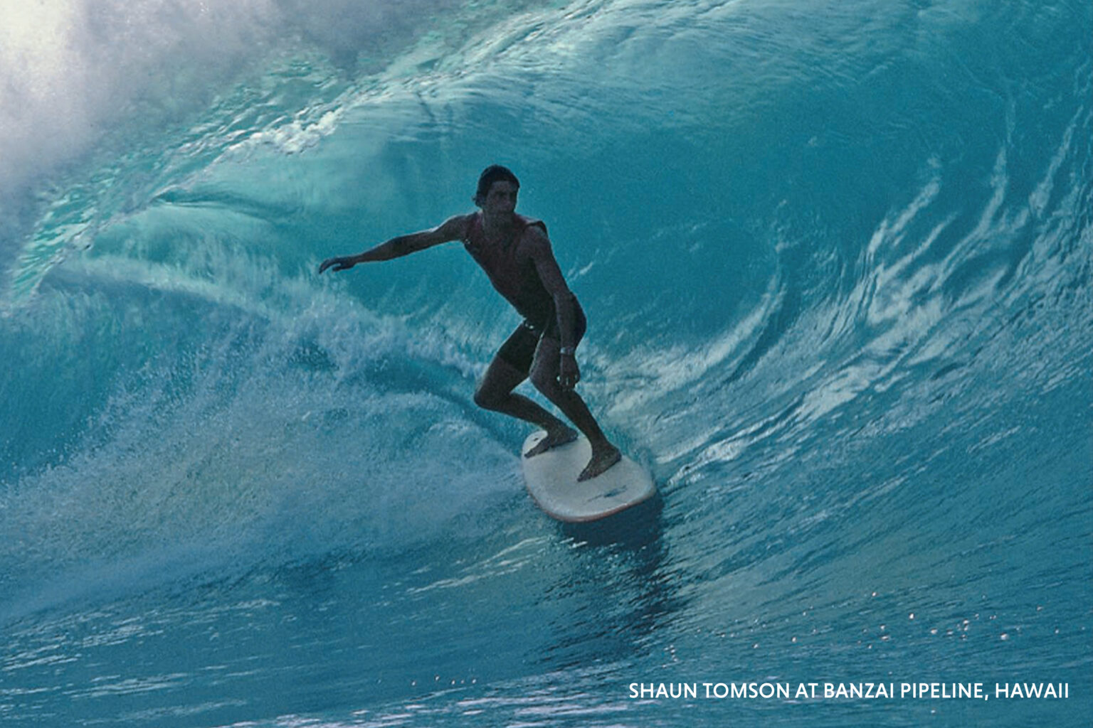 Shaun Tomson surfing the Banzai Pipeline in Hawaii