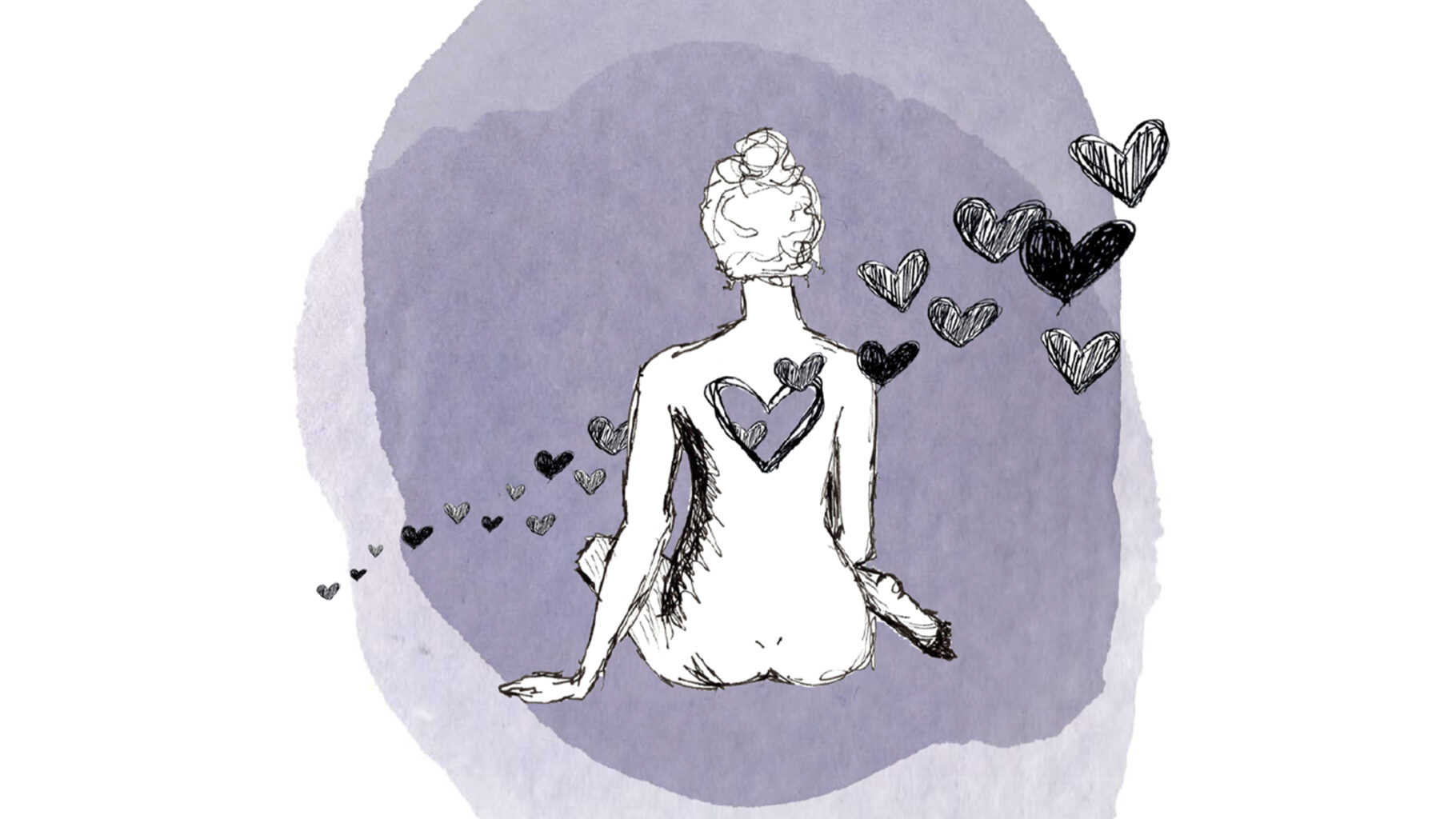 An illustration of a woman sitting with hearts