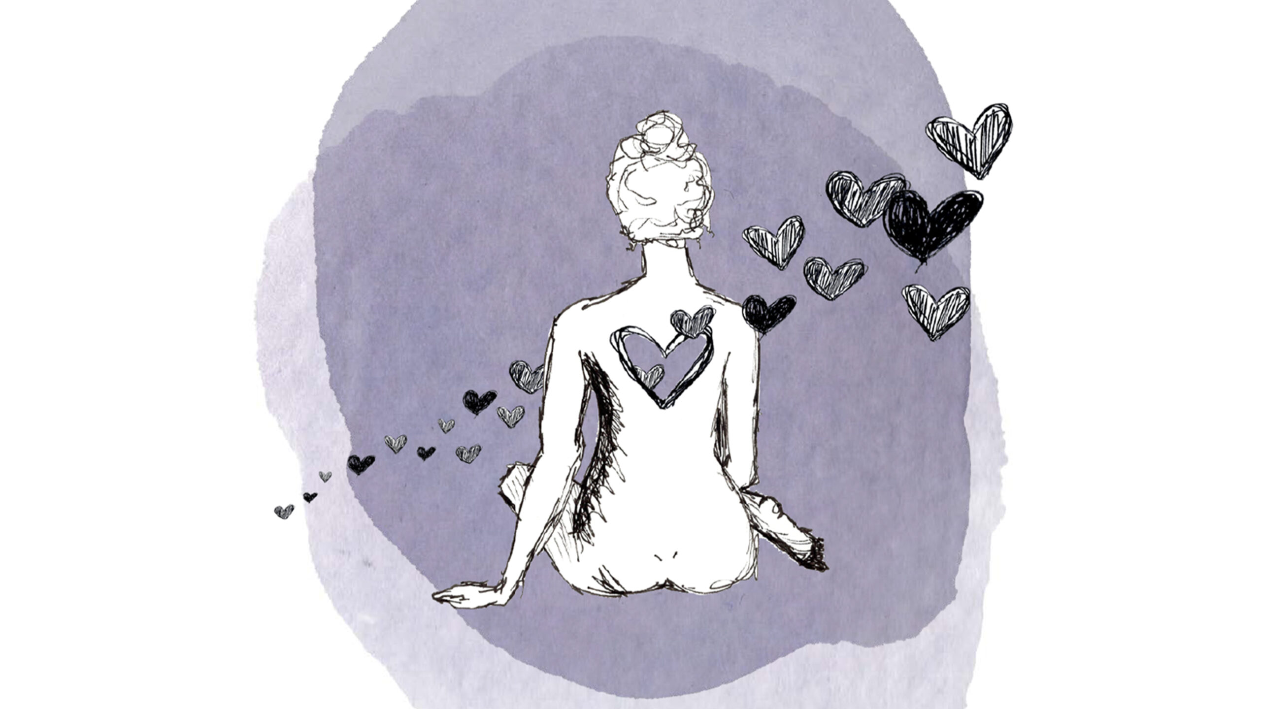 An illustration of a woman sitting with hearts
