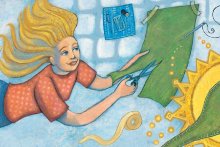 a woman quilting in zero gravity
